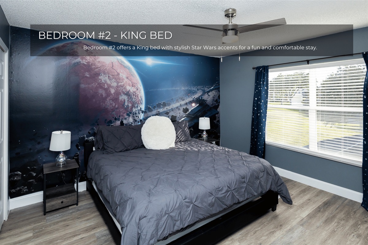 Rest like a Jedi in Bedroom 2, featuring bold Star Wars décor and a welcoming vibe.