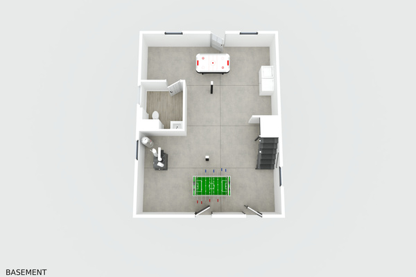Accurate 3D rendering of partially finished basement/game room