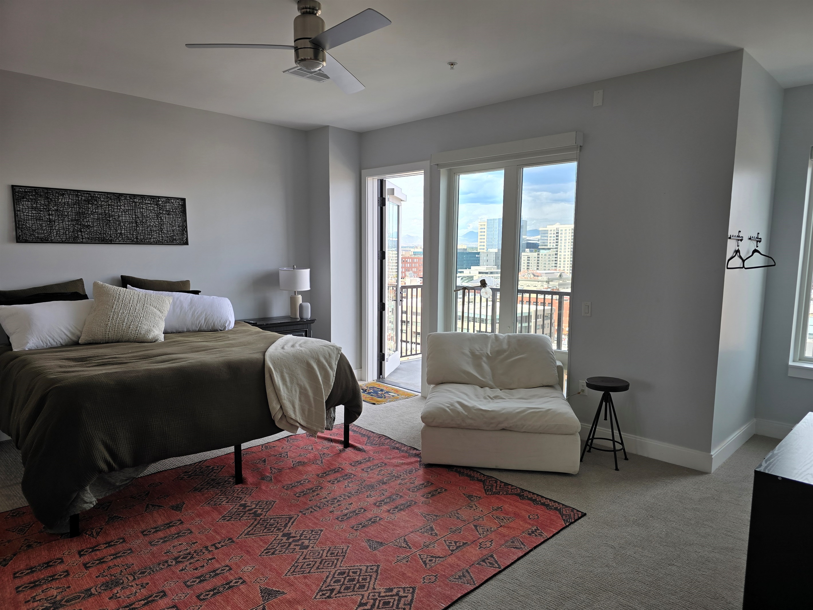 King size bed, extra seating area, private balcony with seating.