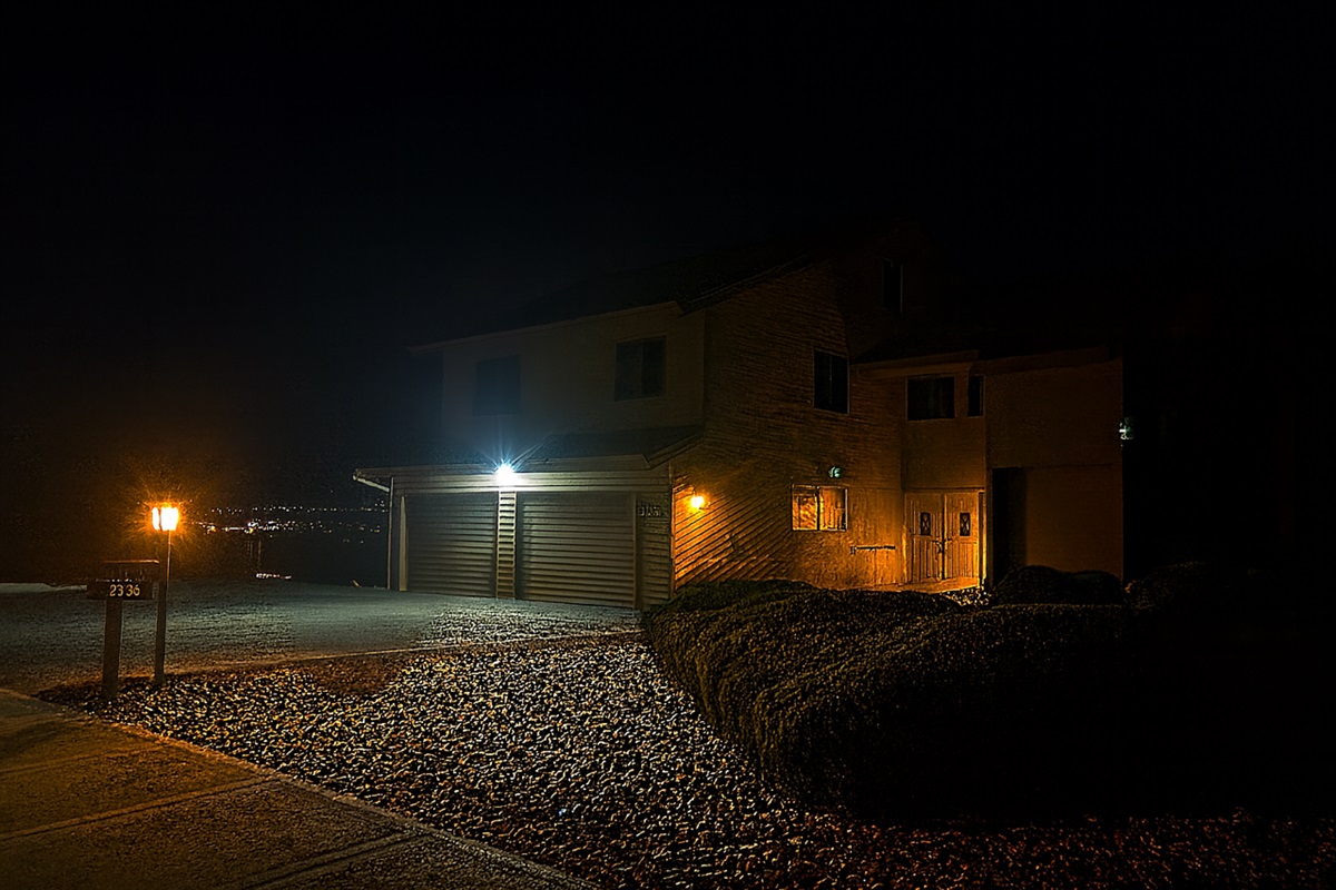 Brightly lit house at night to ensure safe entry even in the dark.