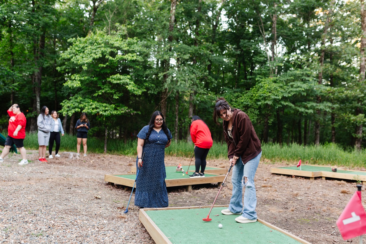 Enjoy a round of fun at our mini golf course—perfect for some friendly competition and outdoor relaxation! This is a communal mini golf course with our sister property and is located in between both cabins.