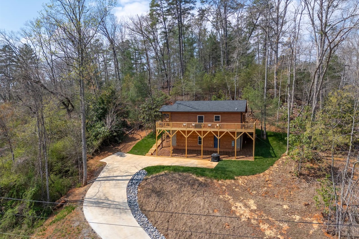 Front drone view of the cabin