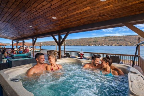 Inviting outdoor jacuzzi, a perfect oasis for relaxation and rejuvenation, surrounded by nature's beauty.