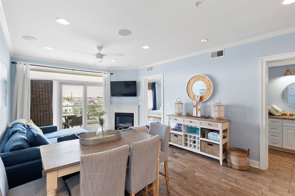 Dining area and living room
