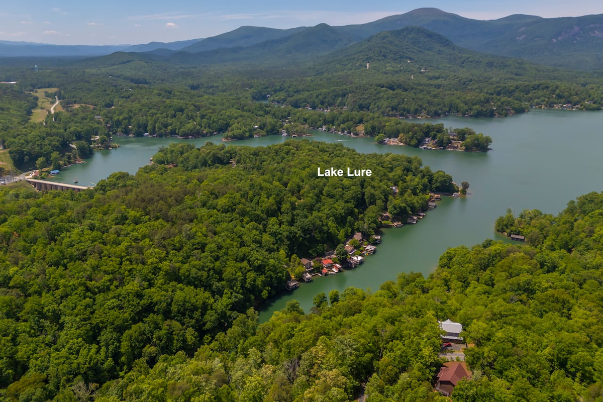 Upper drone view of the cabin. 