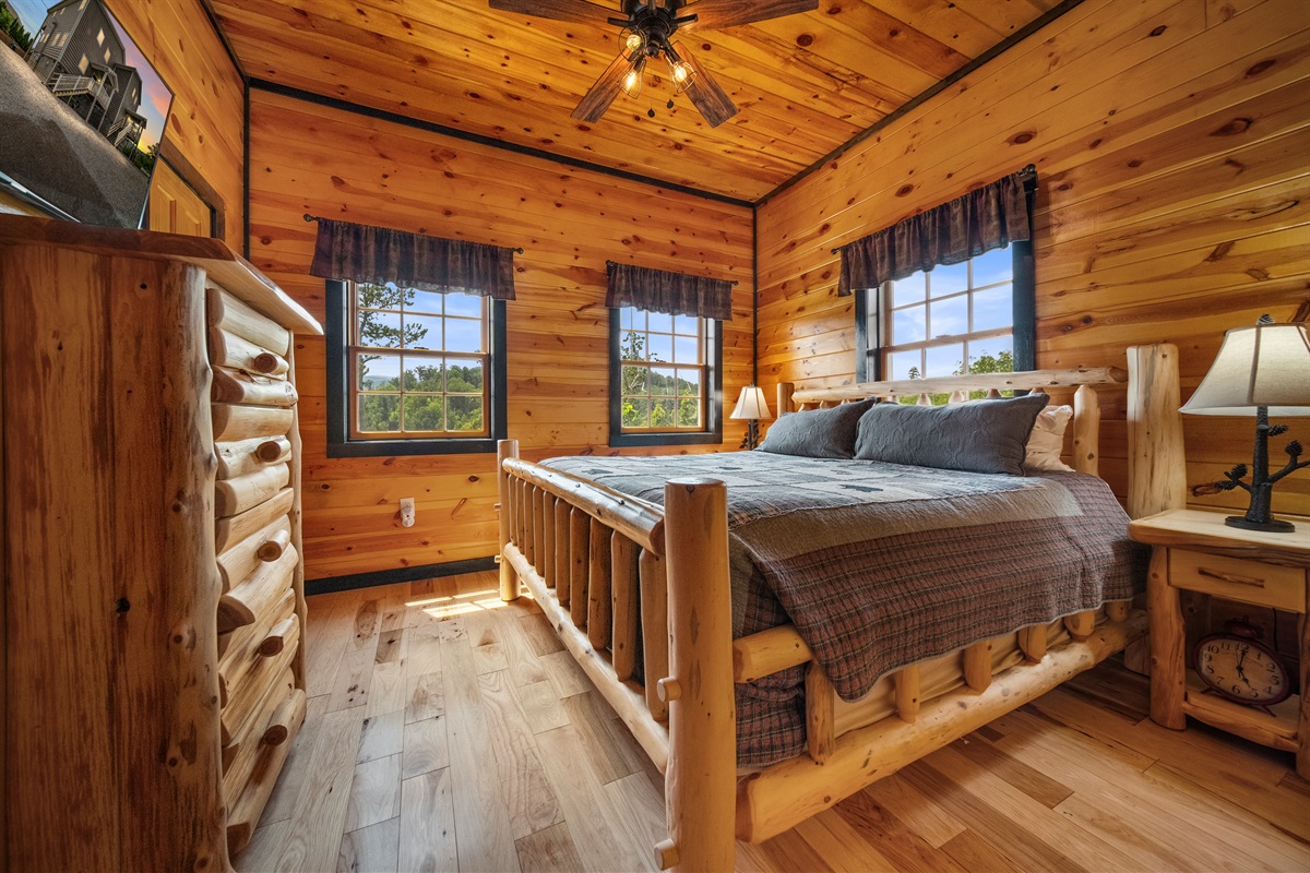 Each bedroom has a king mattress from the Bellagio Hotel Collection, large closet, large T/V, 2 night stands and views out every window.