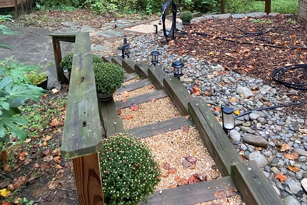Steps to guest suite. Smoking is permitted on the patio to the left of steps.