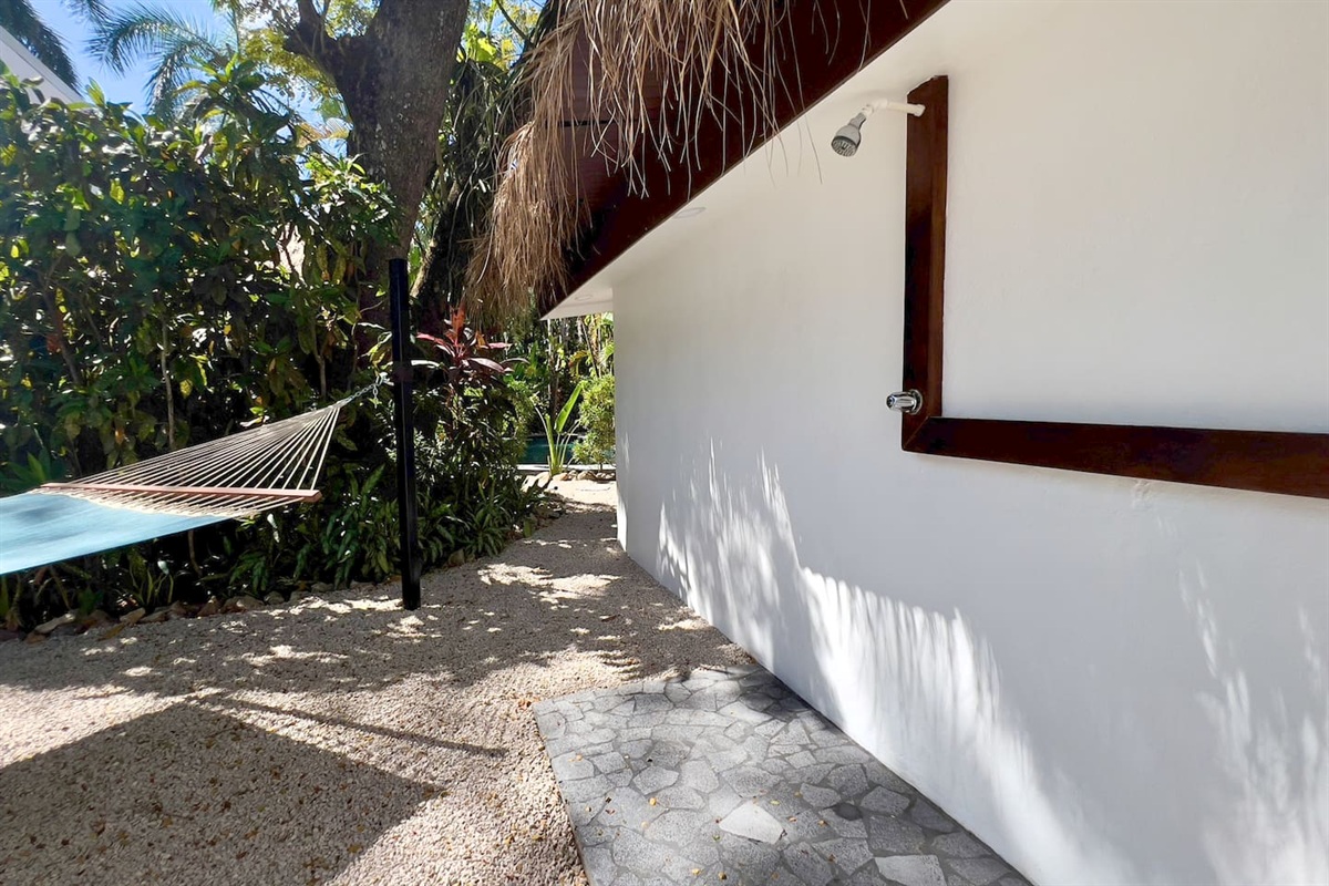 A rinse shower is at the back of Casa Cocos. Perfect for washing off the ocean salt and sand after a long day at the beach. 