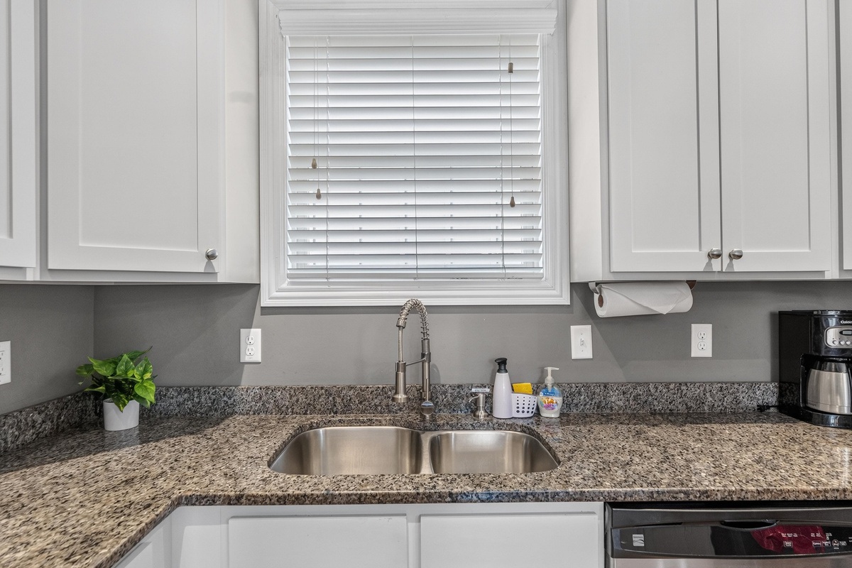 The kitchen is fully stocked with everything you'll need to cook.