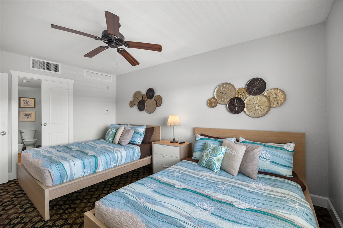 Primary Bedroom sleeps 4, 2 queens, ensuite bath