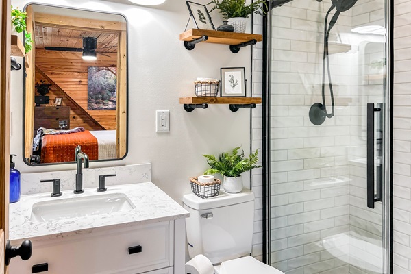 The bathroom is all newly renovated.