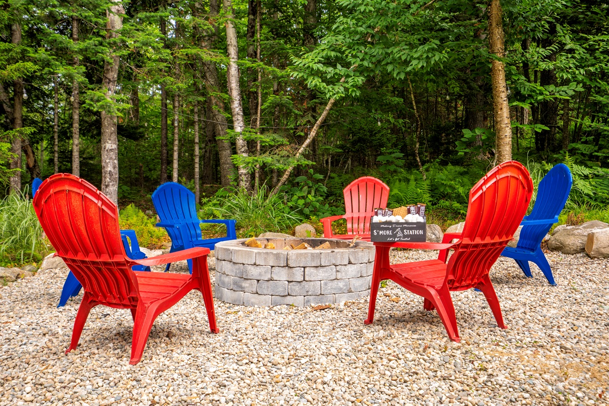 The outdoor firepit creates a cozy gathering spot for friends and family.