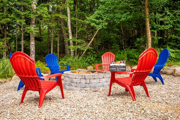 The outdoor firepit creates a cozy gathering spot for friends and family.
