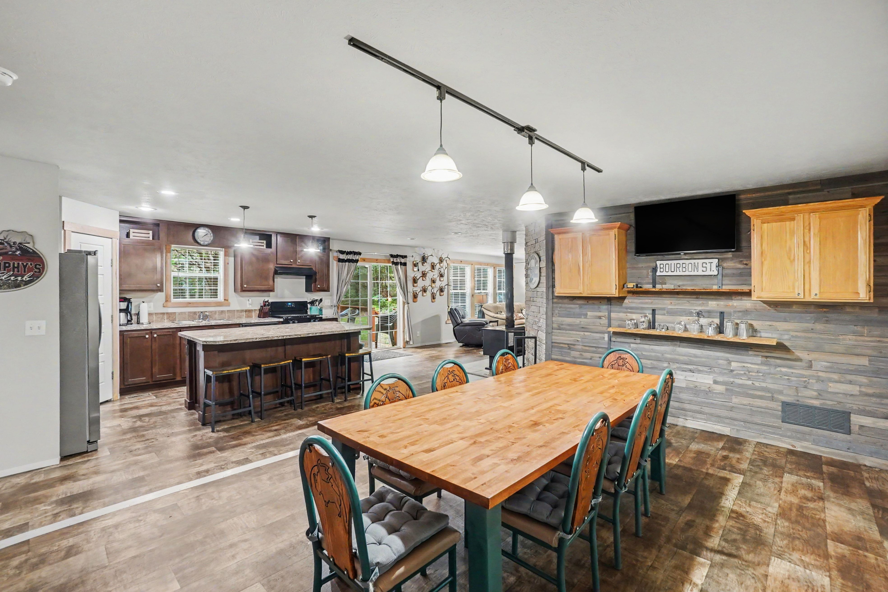 Dining room with view of the kitchen.