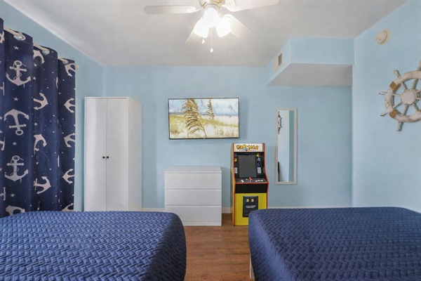 Second bedroom with a Roku TV and fun gaming system. 