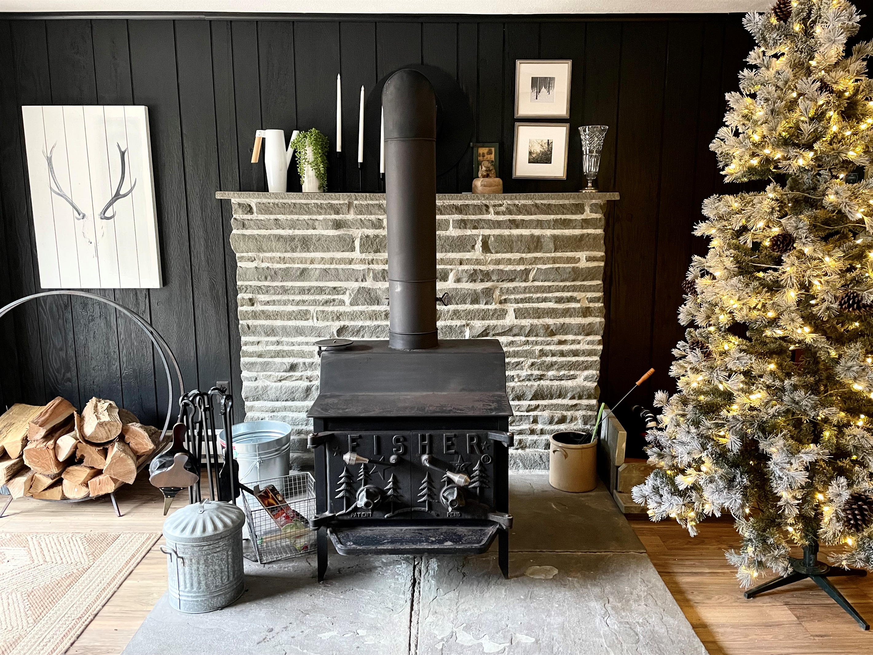 Wood stove in the family room