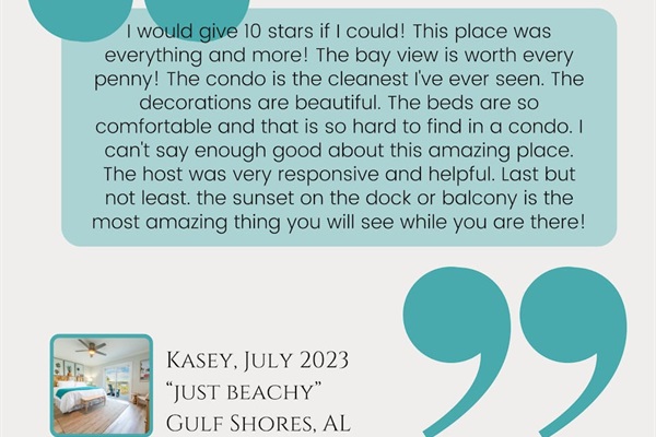 Just Beachy condo: Clean, comfy, stunning bay view, and magical Gulf Shores sunset.