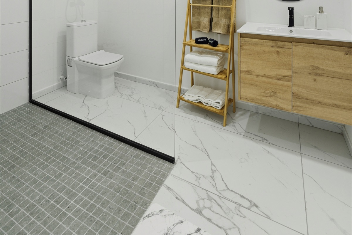 Clean vanity design with plenty of counter space