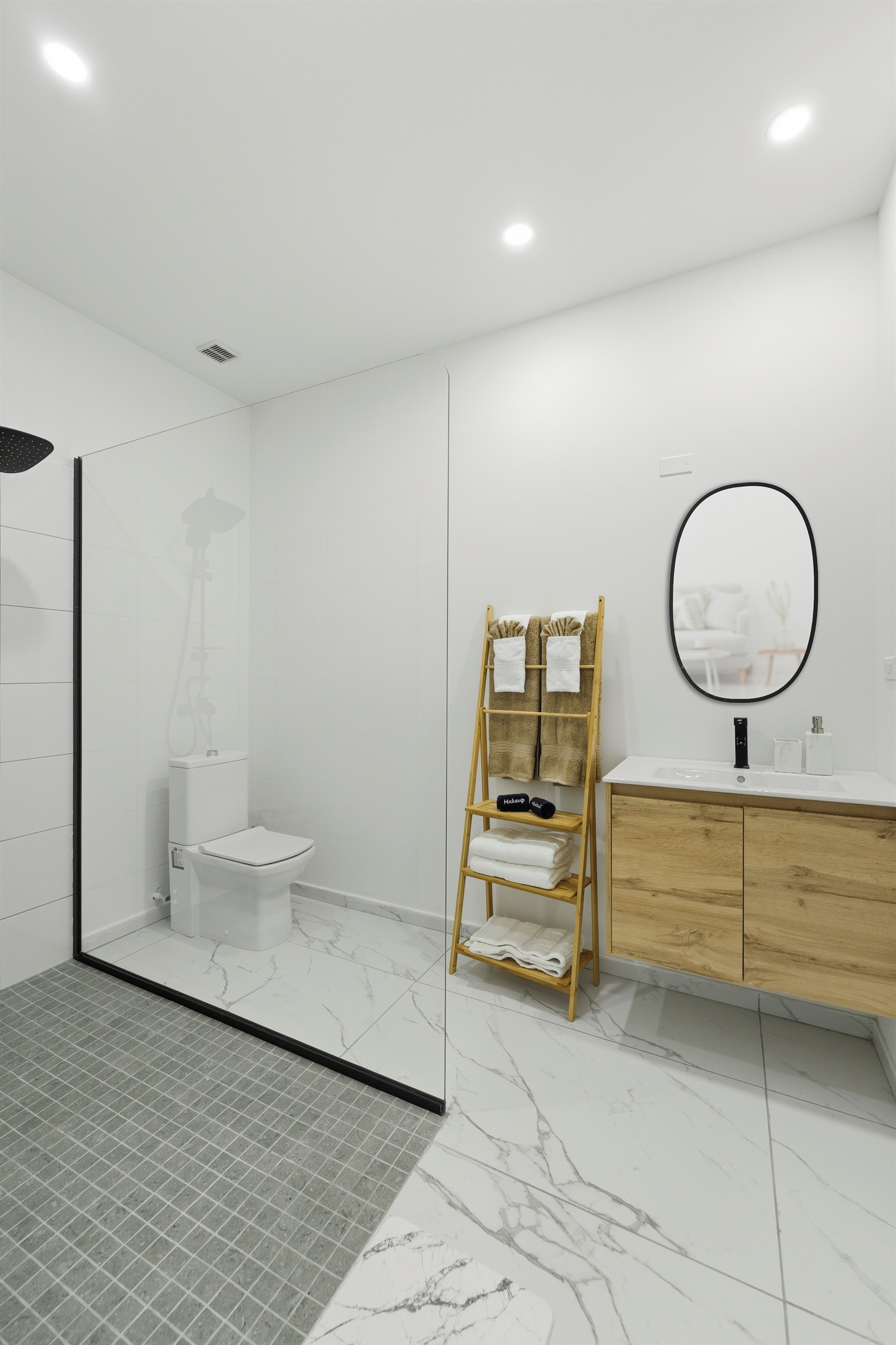 Clean vanity design with plenty of counter space