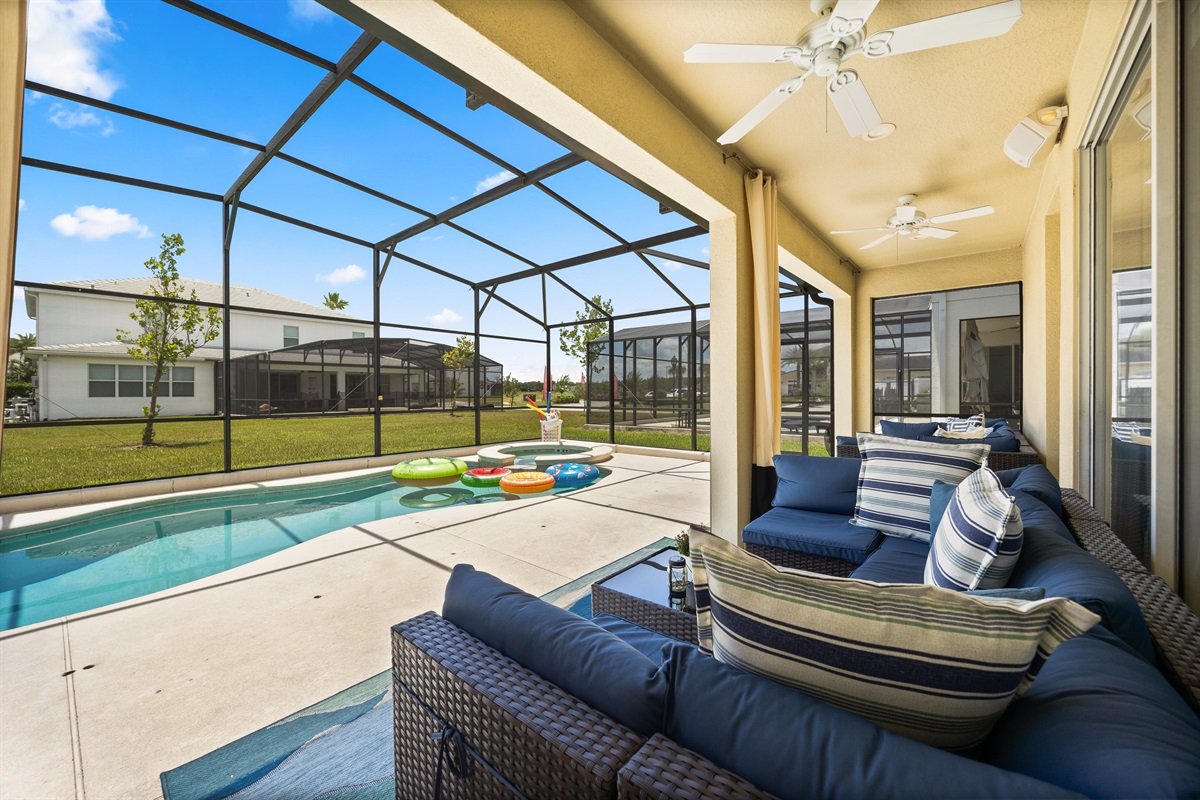 There are two living sets outside, to unwind by the pool