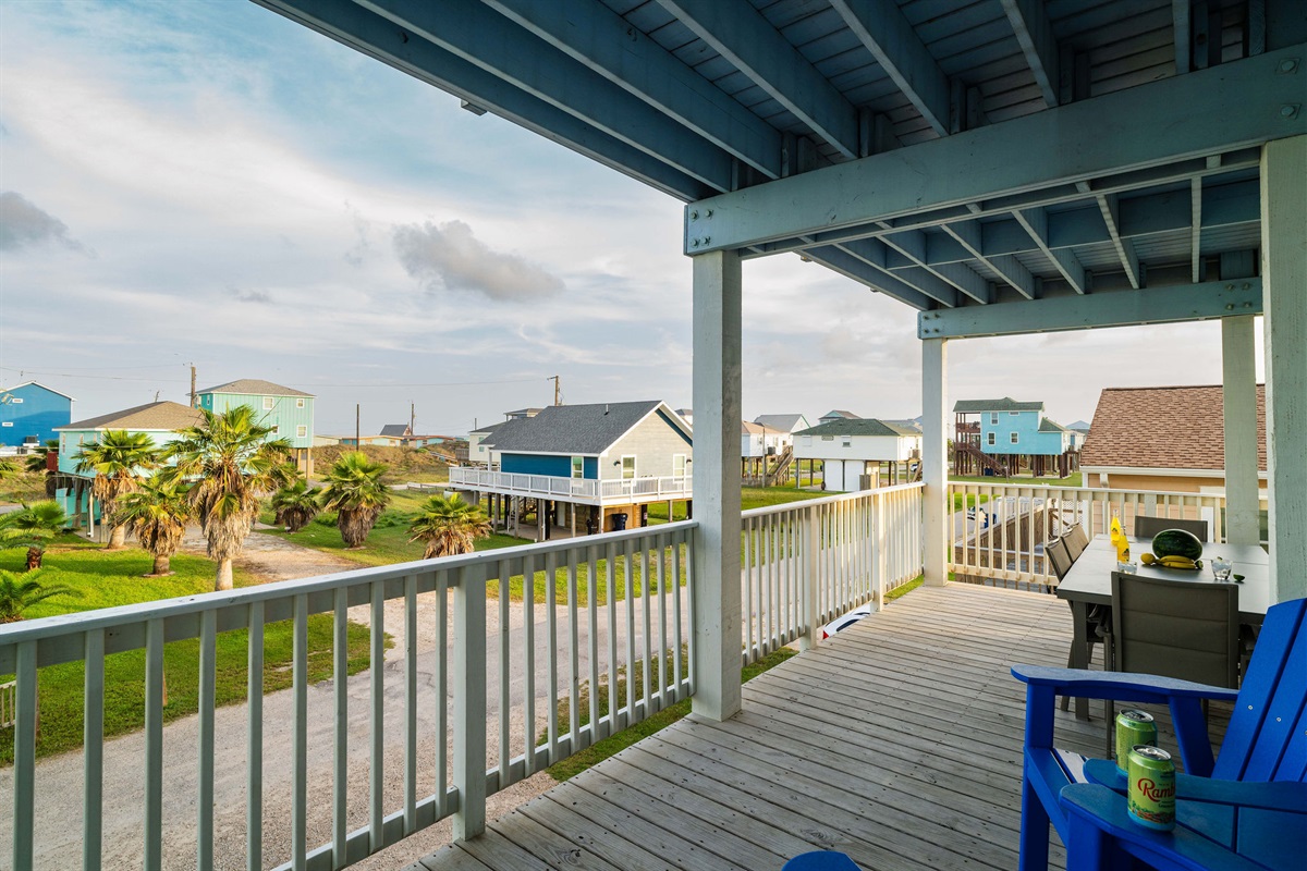 Main deck, narrow angle — outdoor living that fits the whole group.