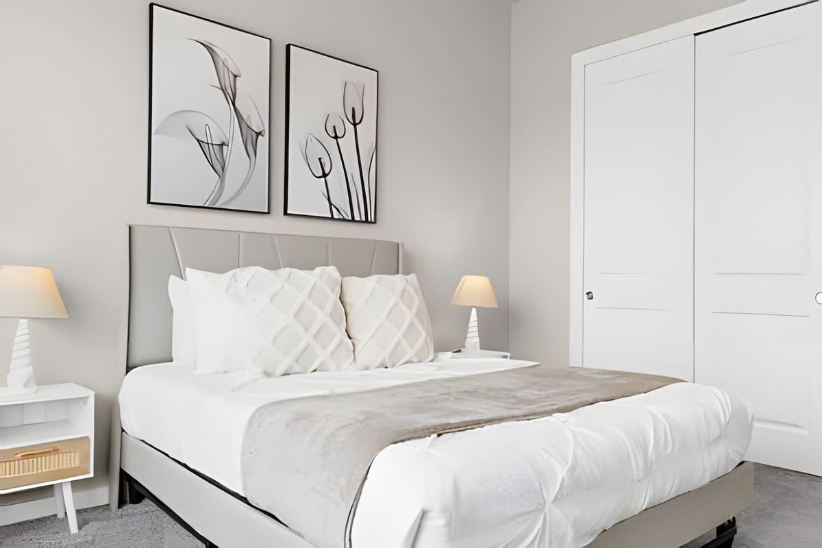 Sleep soundly in this beautifully designed bedroom, where comfort meets style.