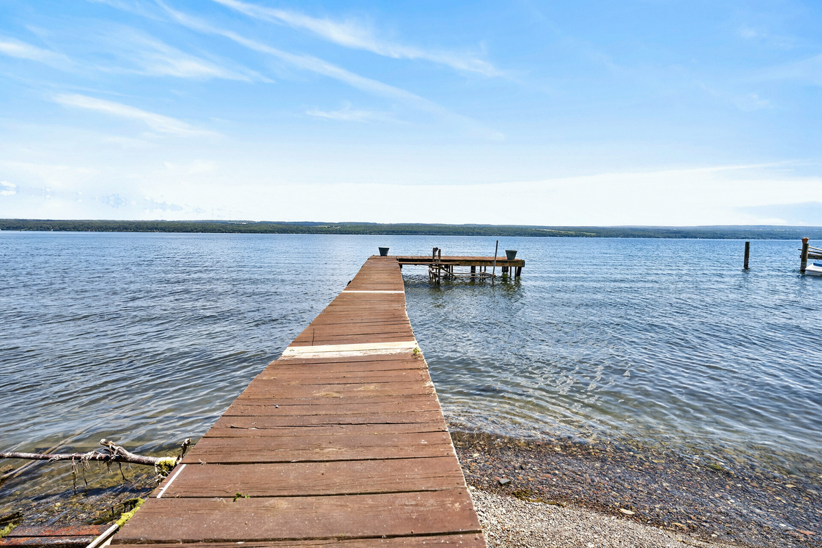 Wooden dock extending into the lake