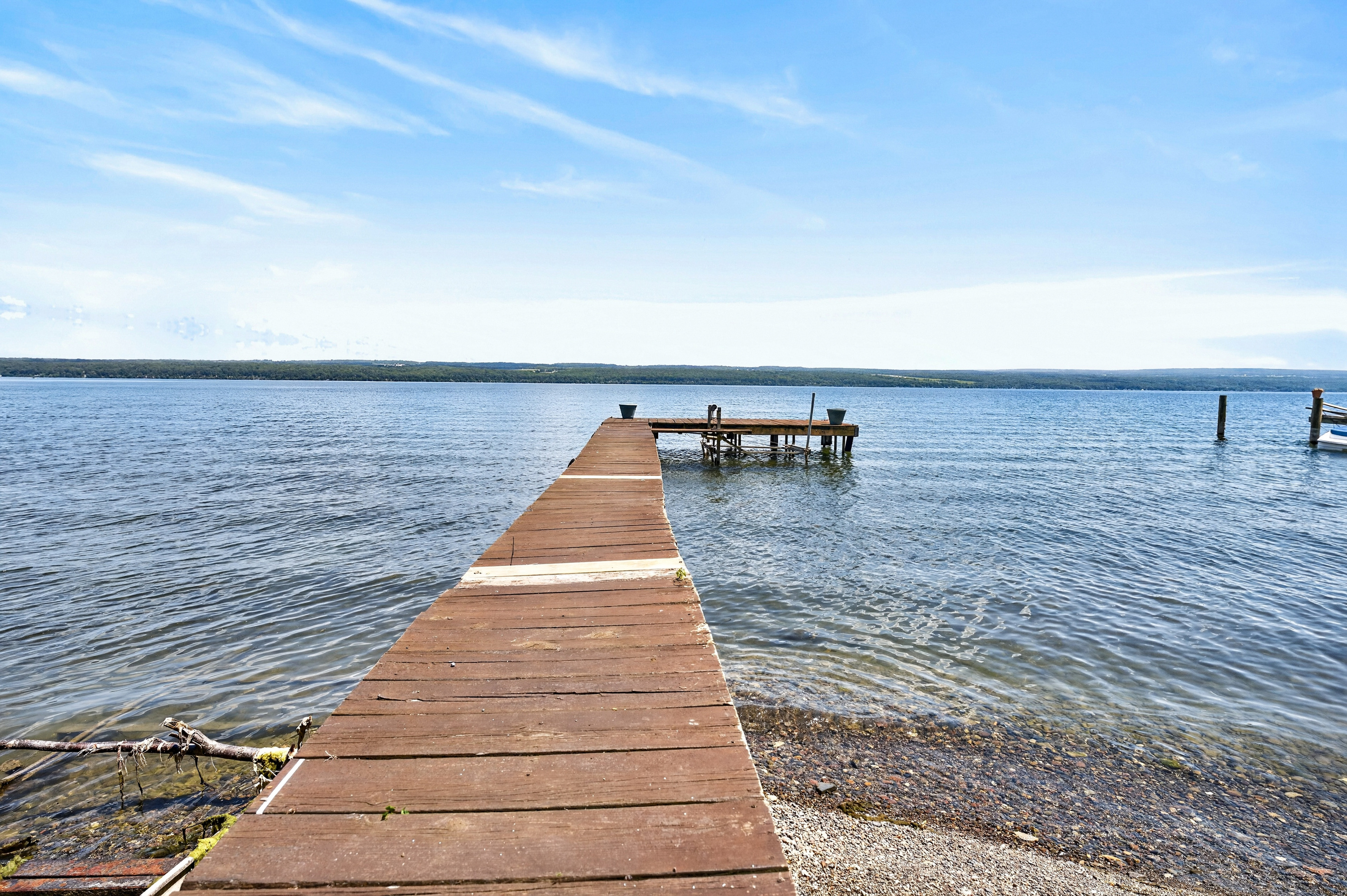 Wooden dock extending into the lake
