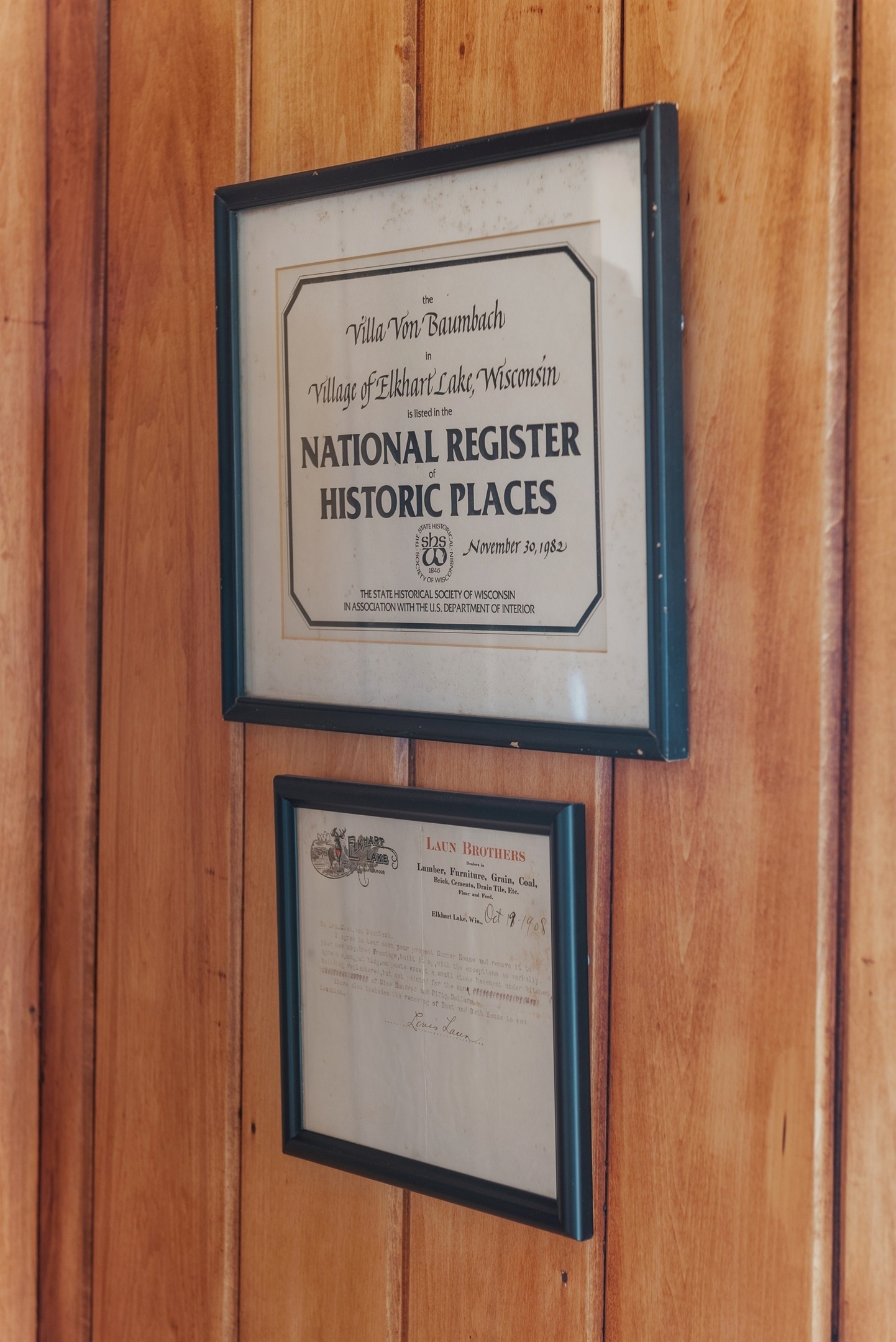 Framed plaque highlighting the home’s historic significance