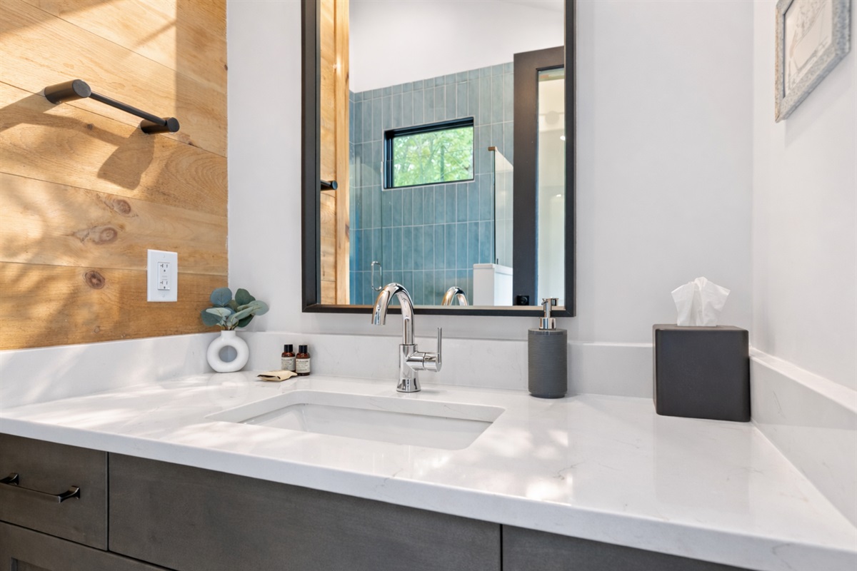 This vanity is thoughtfully designed with clean lines and modern finishes.