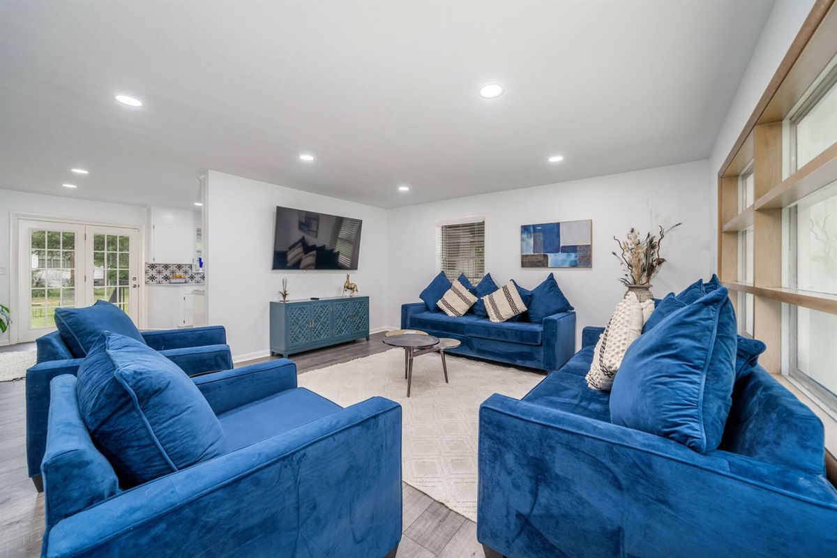 Living Room with Mid Century Modern features.