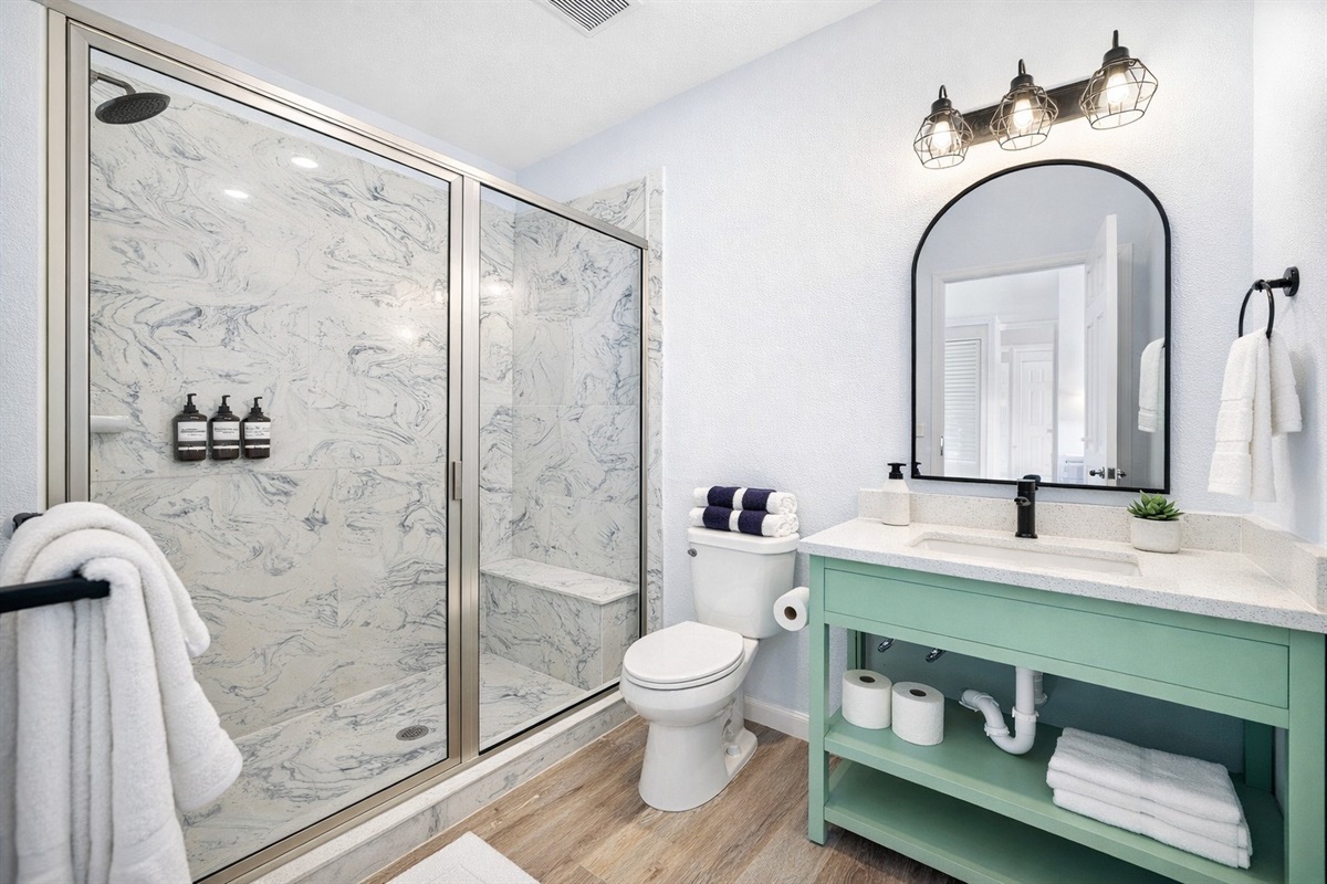 Shared Upper Level Bathroom: Services both the Wave Guest Room and the Bunk Room.