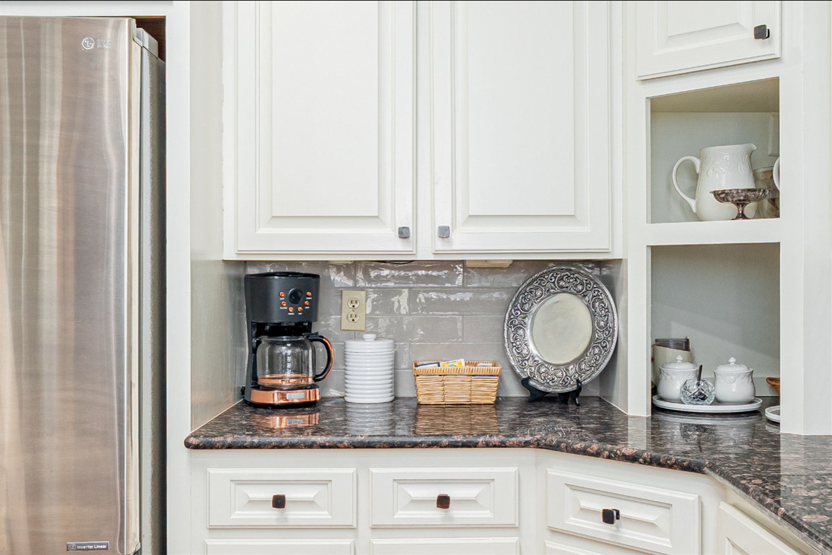 Regular coffee pot. Filters provided. Please bring coffee of choice.