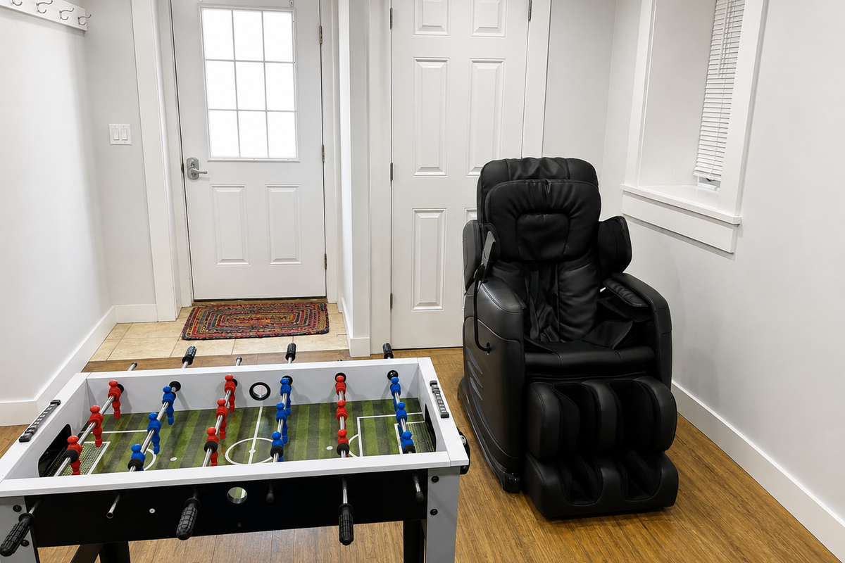 Game corner with massage chair and foosball table