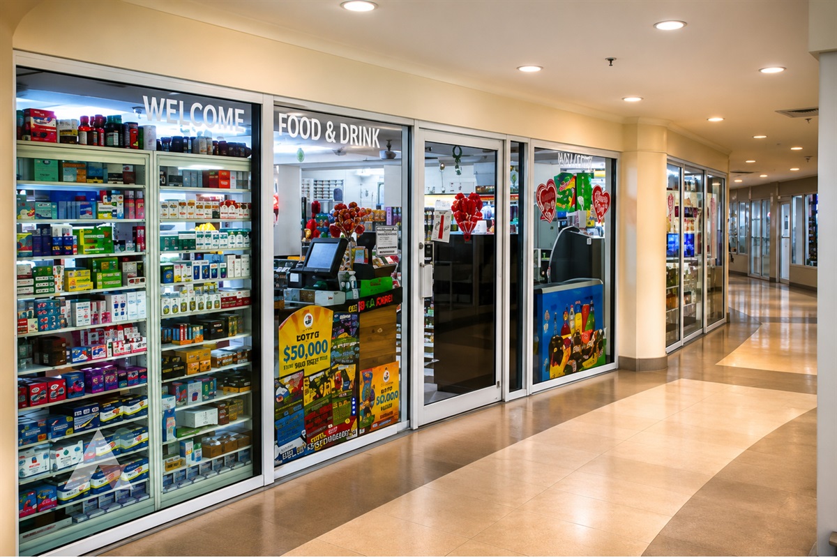 In-house convenience stores on the lower lobby level stock snacks, drinks and daily essentials without leaving the building.