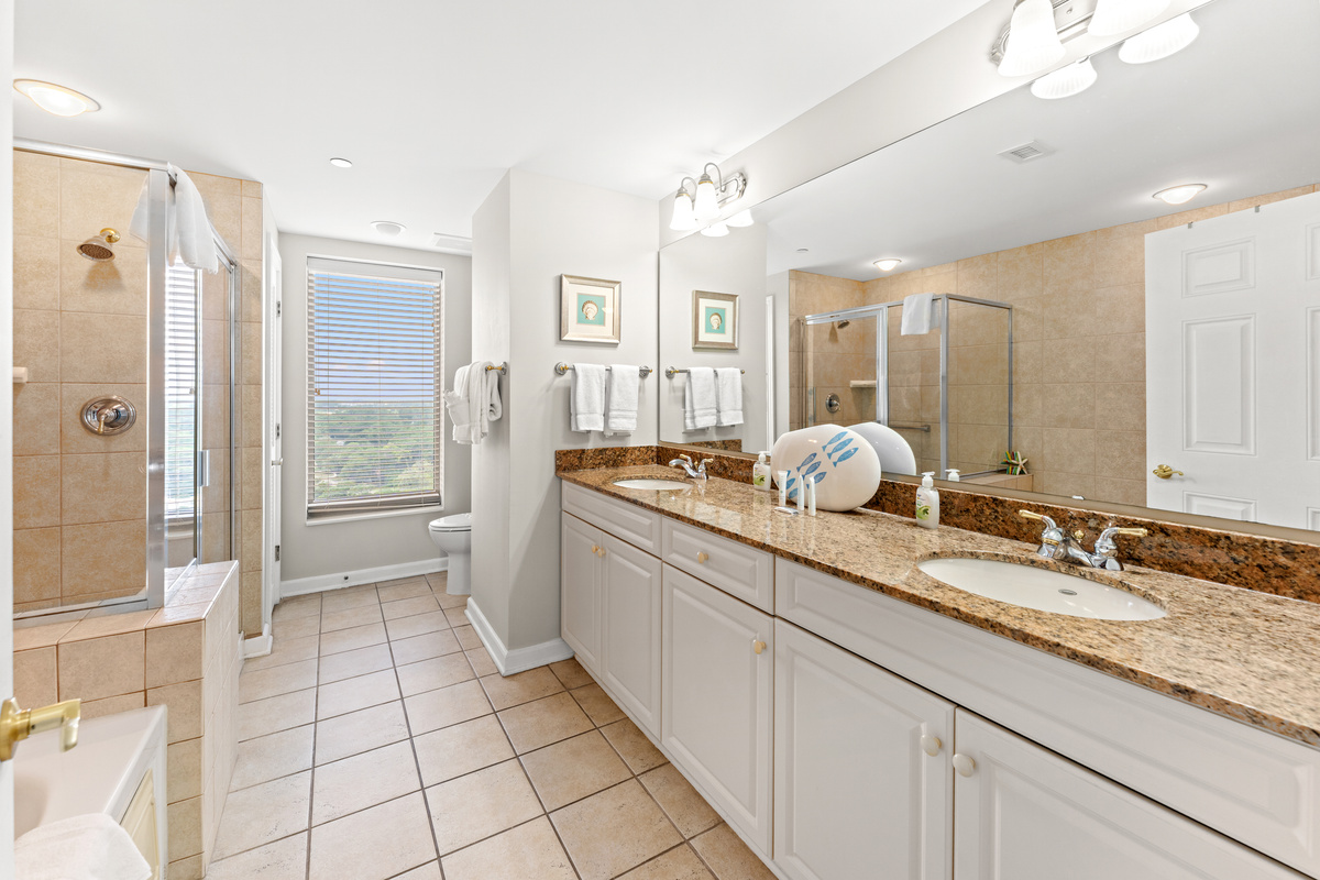 Beautiful Main ensuite with double sinks, jetted tub and stand alone shower