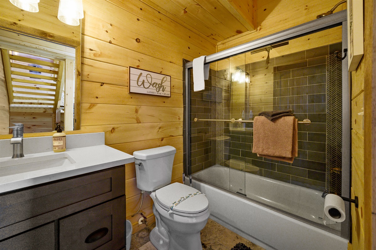 Cypress Downstairs bathroom with shower and tub