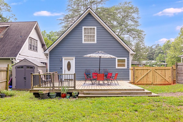 Gather with friends in your private backyard, where the spacious deck offers room for everyone to relax, laugh, and unwind after a day of adventure.