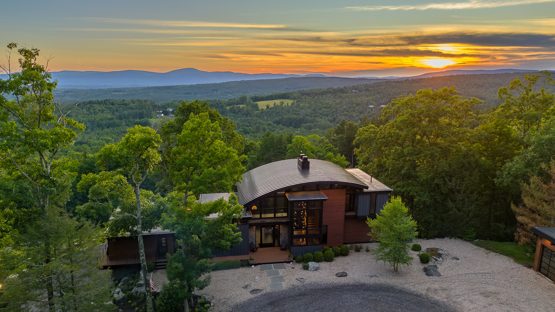 Sunset Falls &mdash; private mountain estate at sunset on the western slope of New Marlborough's highest peak, Berkshires