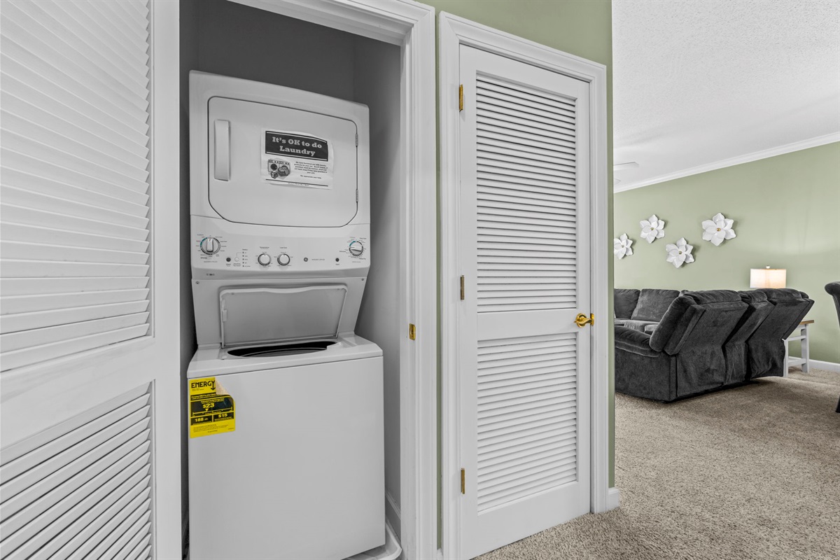 Stackable Washer and Dryer for your use.