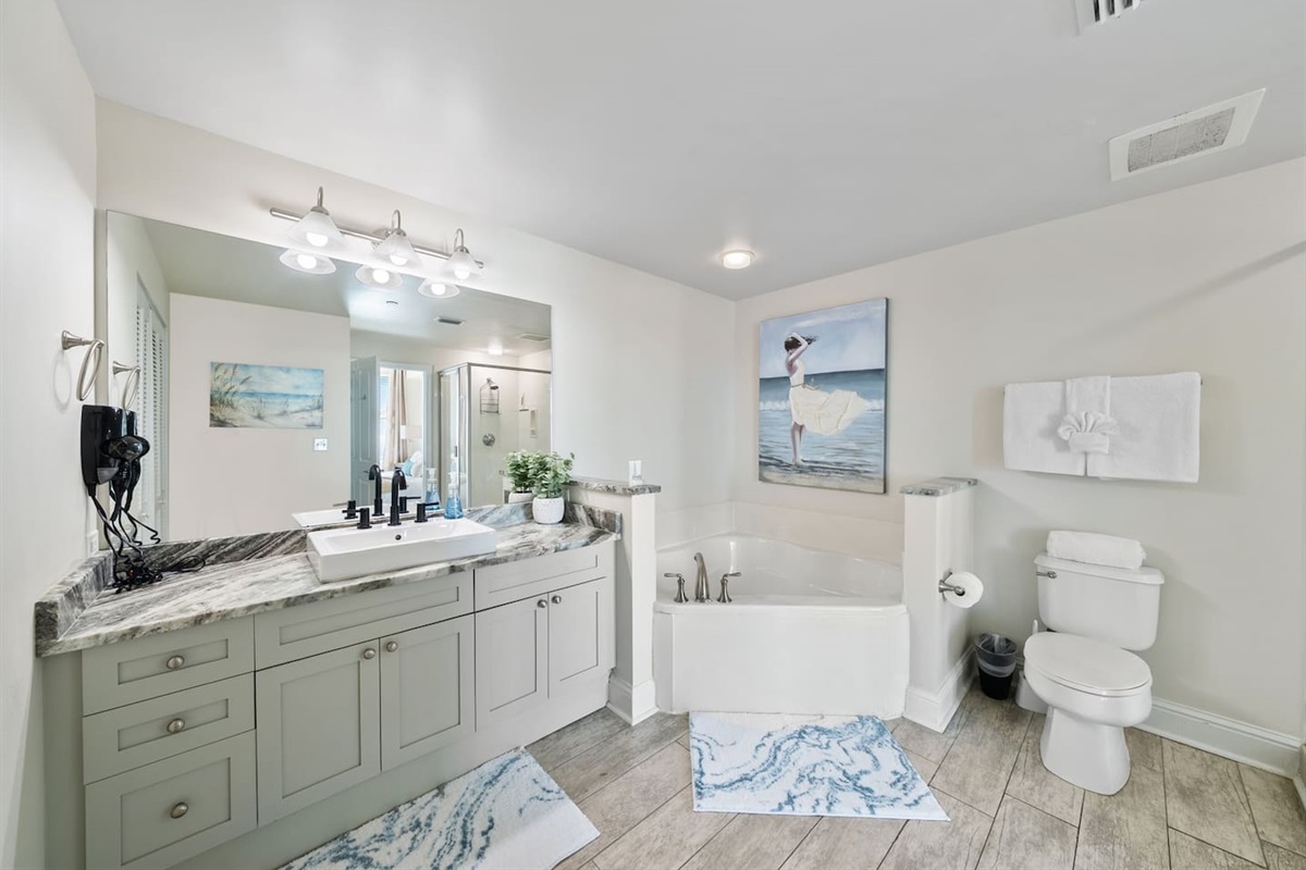 Luxury bathroom attached to the main king suite.