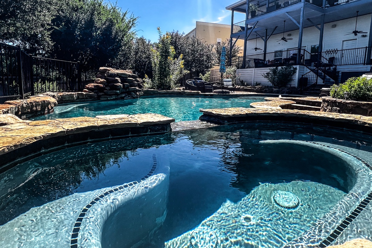 Crystal-clear pool with serene water views, your front-row seat to total relaxation.