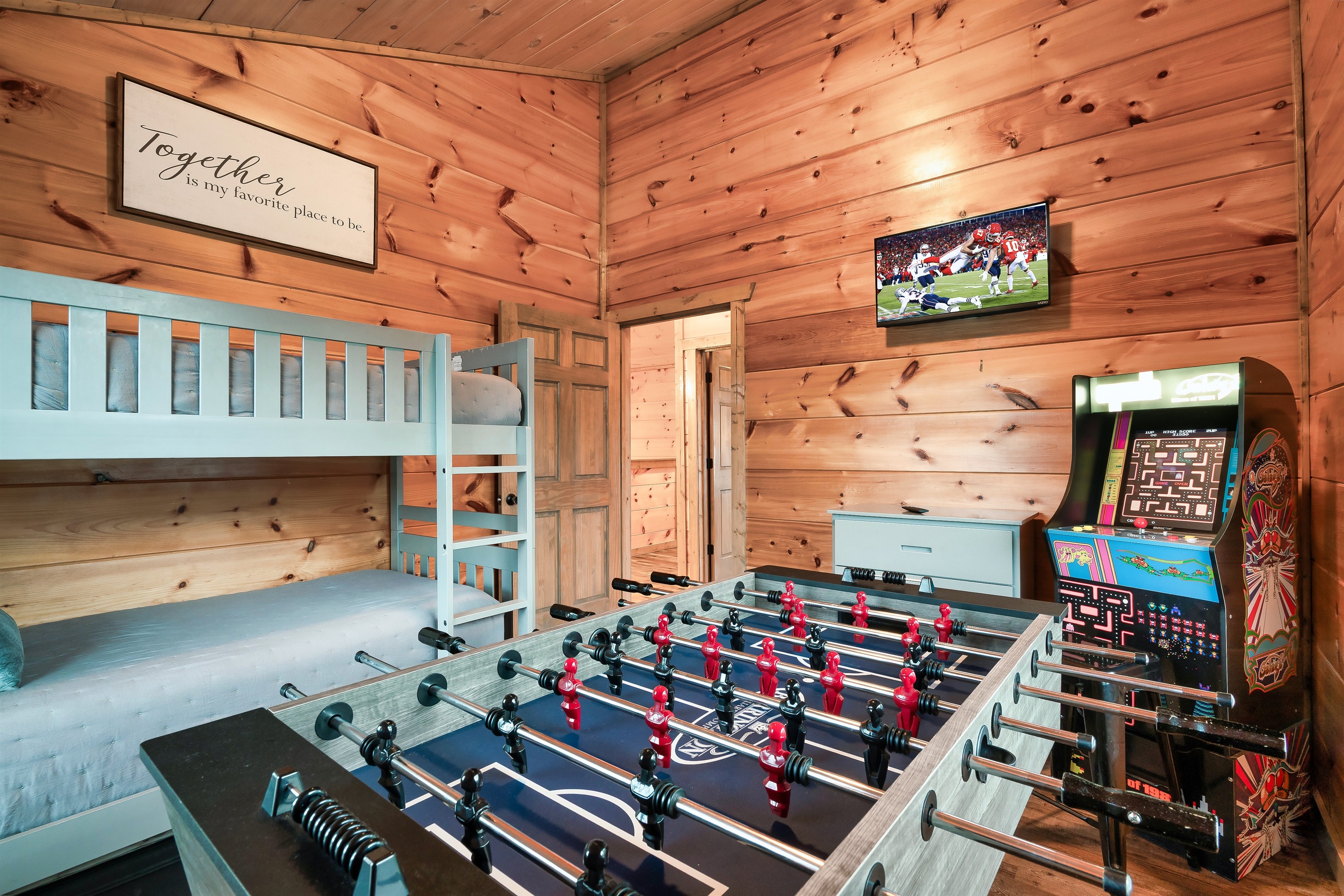 Foosball, Arcade games, and more bunks? Man this place is the perfect lodge for big families!