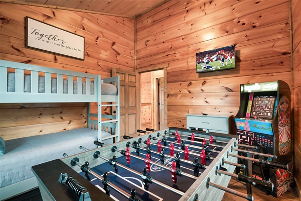 Foosball, Arcade games, and more bunks? Man this place is the perfect lodge for big families!