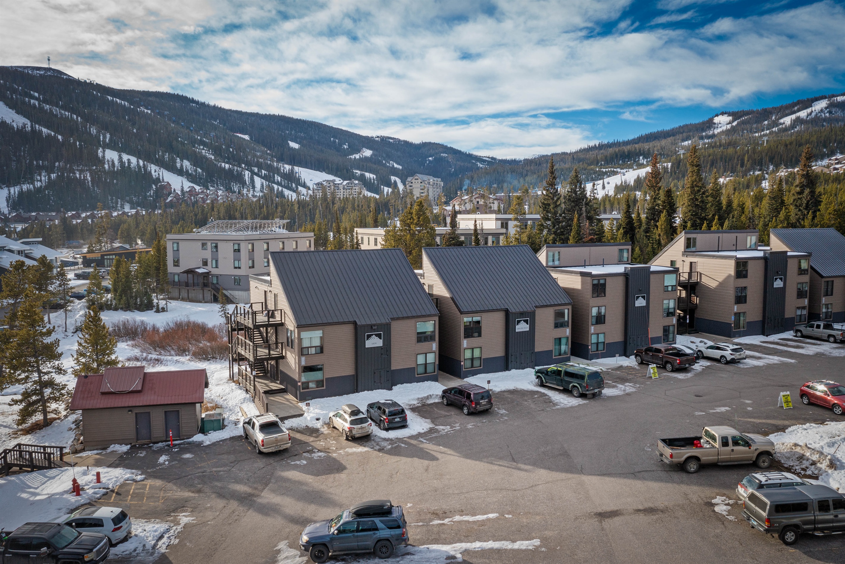 Entering the Hill Condos, you can park in any spot. Look out for the Grin Del Wald building on the right