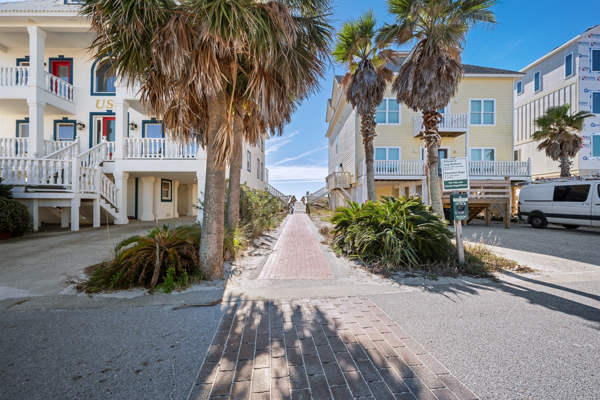 boardwalk to the beach with parking spots if you don't want to walk very short distance on a private and gated road