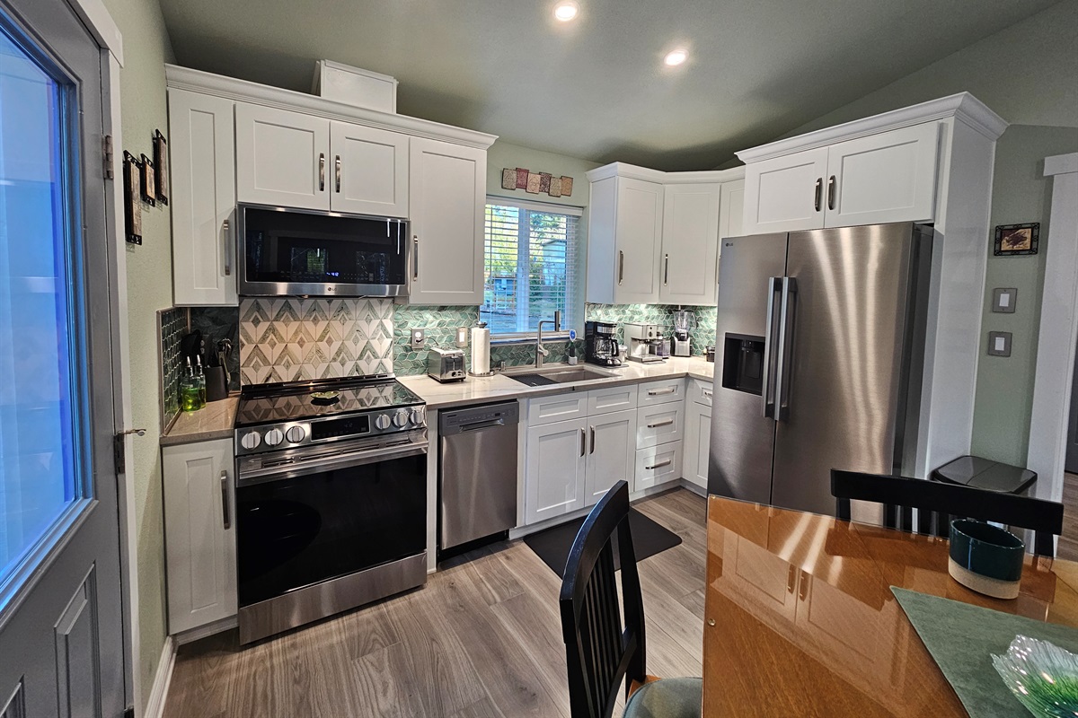 Alder Falls has a full size, well-stocked kitchen complete with espresso maker and supplied staples