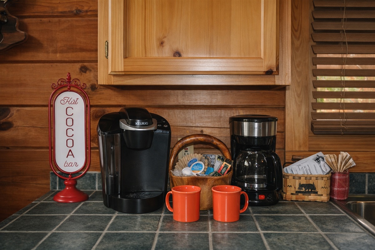 Coffee pot and Keurig.