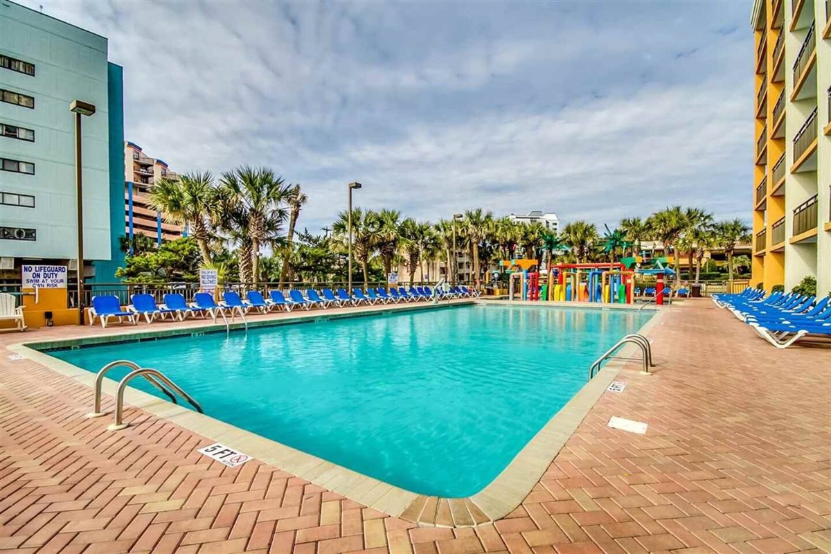Swim your heart out in a block-long pool deck and large pool.