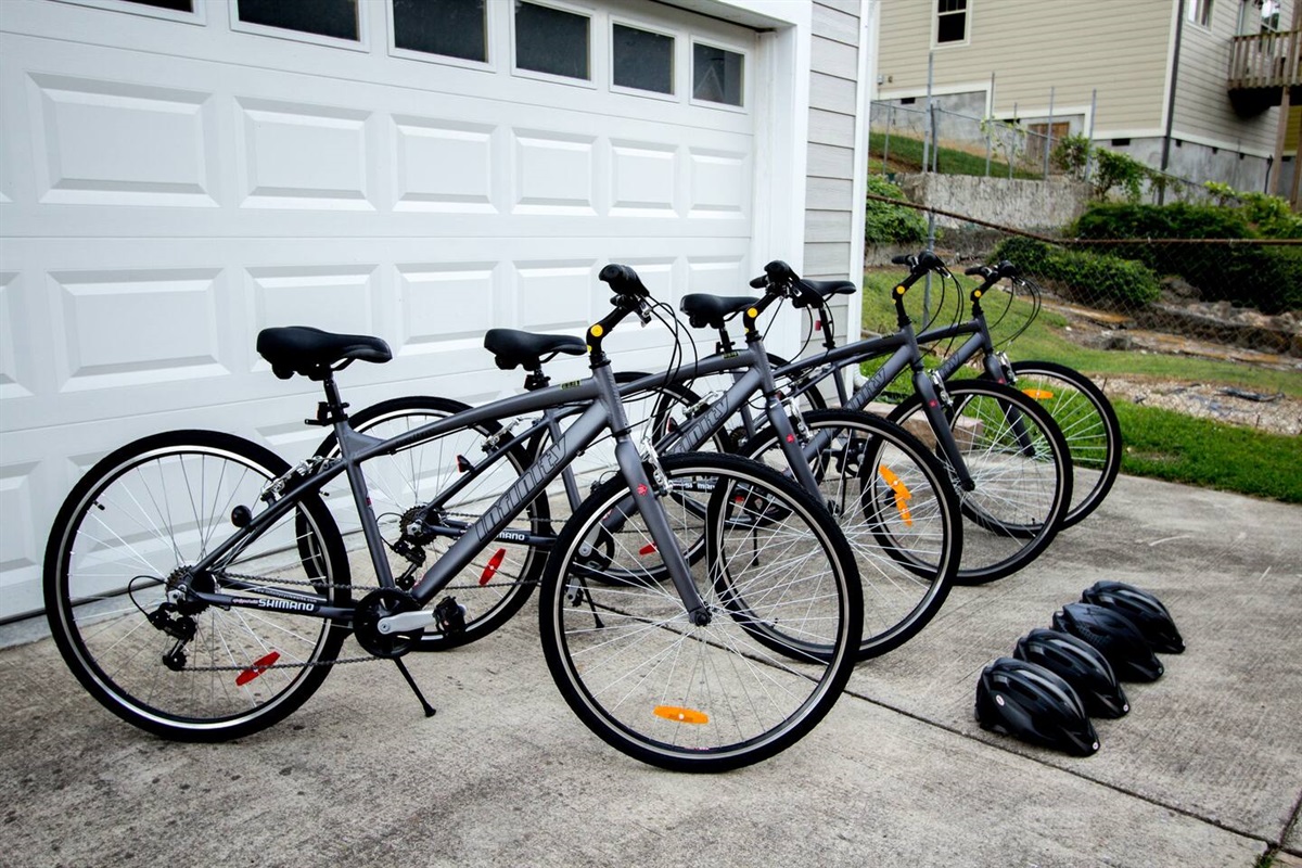 We have 4 adult bikes, helmets, locks, and safety lights available for guests to use after signing an electronic waiver.